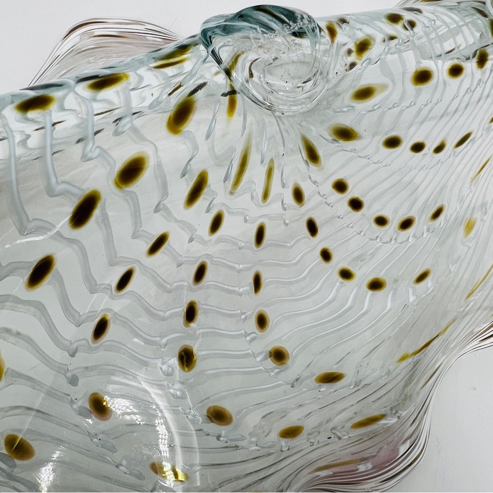 Signed LaChaussee Art HandBlown Glass Clam Shell Sculpture Artist Signed 10" W - Picture 6 of 16